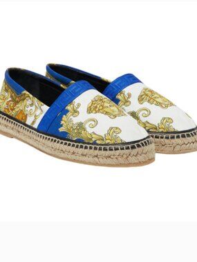Versace Barocco Lapis Medusa Renaissance Espadrille Slip-On Flats Box Size 38 EU